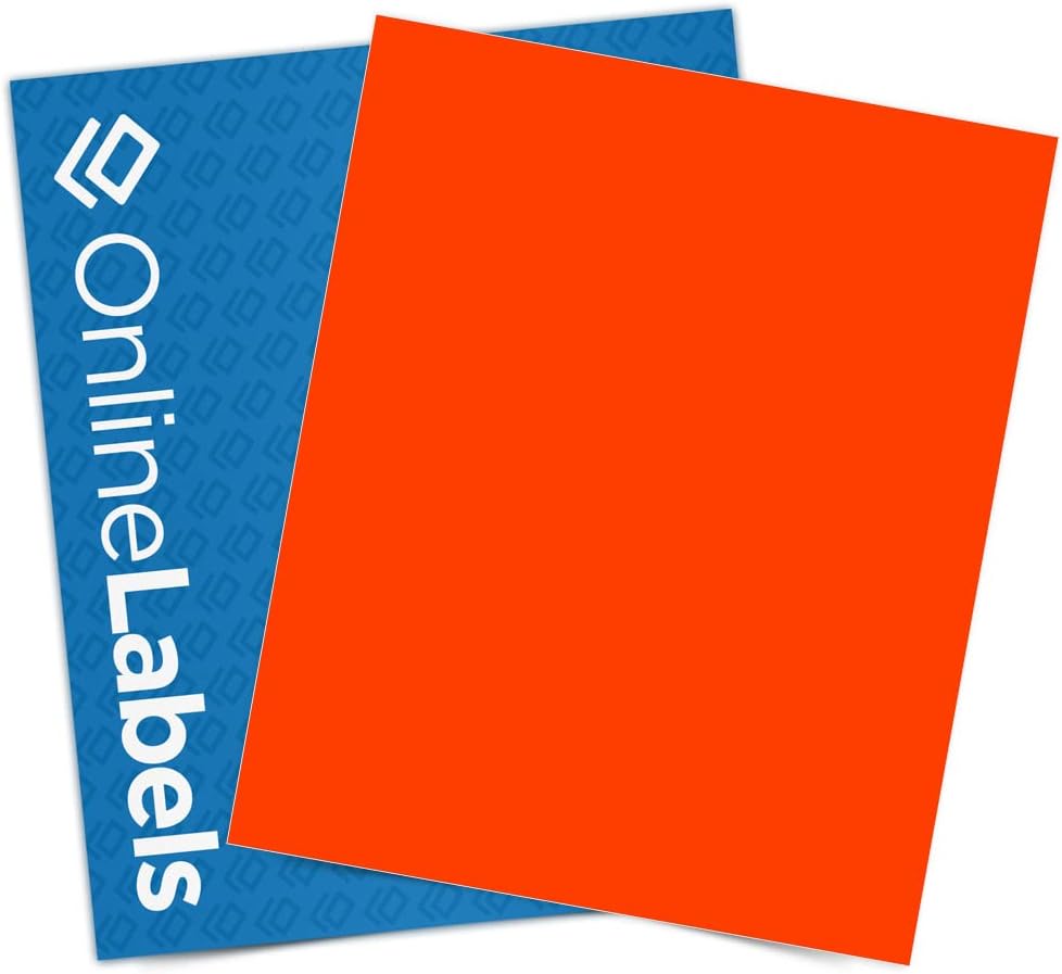 Fluorescent Red Sticker Paper, 8.5 x 11 Full Sheet Label, 100 Sheets, Inkjet or Laser Printer, Online Labels