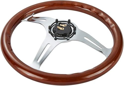 Miniatura 4 de Volante universal de 13.780 in, 14 pulgadas, estilo nostalgia clásico, de grano de madera, radios plateados con botón de bocina