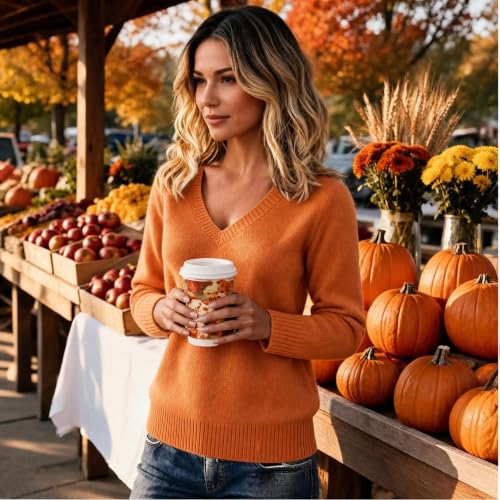 Cashmere Sweaters for Women Cozy Warm Knit Wool Pullover V Neck Sweater - image 3