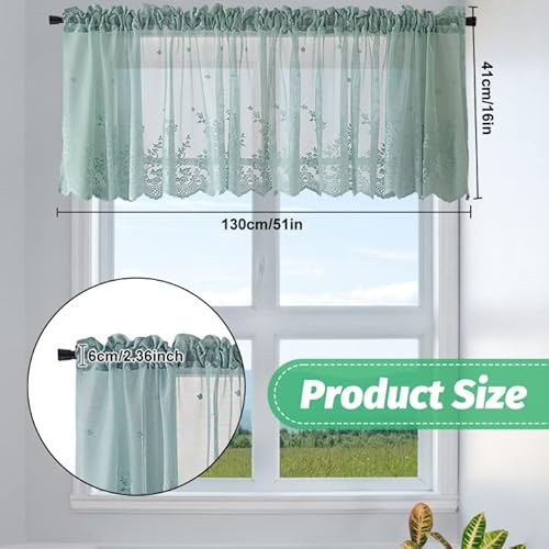 SIYINGSAERY Kitchen Window Curtains Valance Short Cafe Net Curtains Small Half Tier Curtains Rod Pocket Bistro Curtain Lace Tier Curtain Half Window Treatment for Home Decor, 51" W*16" L(Green) - Cosy Home Interiors SIYINGSAERY Kitchen Window Curtains Valance Short Cafe Net Curtains Small Half Tier Curtains Rod Pocket Bistro Curtain Lace Tier Curtain Half Window Treatment for Home Decor, 51" W*16" L(Green) - Image 2