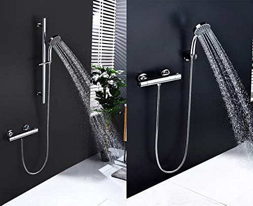 2-Handle Thermostatic Shower Valve Trim Wall mount US STANDARD Plumbing, Exposed Shower Faucet with Constant Temperature water mixer for Bathroom, RV, Clawfoot Tub - Thumbnail 6