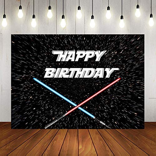 Hintergrund mit blauem und rotem Lichtschwert für Kinder, Jungen, Babyparty, Geburtstag, Party, Dekoration, Vinyltuch