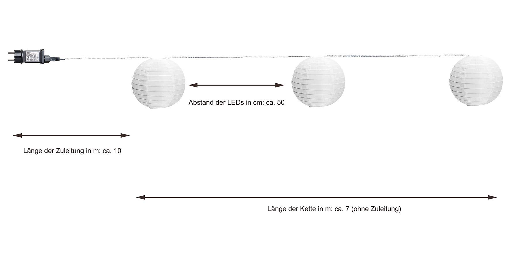 Amare łańcuch świetlny LED z 15 lampionami XXL o średnicy 15 cm, zasilany prądem, ciepła biel
