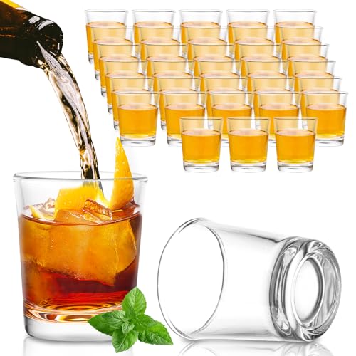 LDHHYH 36 Piezas Vasos Chupito Cristal 25 ml, Chupitos Cristal Transparentes de Base Plana, Vasos de Chupito para Licor, Whisky, Degustacion, Bar y Fiestas