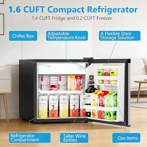 Image of Antarctic Star Mini Fridge with Freezer, Rated 1.6 cu.ft, Small Upright Refrigerator with Removable Shelves, 7 Adjustable Thermostat, Low Noise for Bedroom /Apartment /Office,Silver