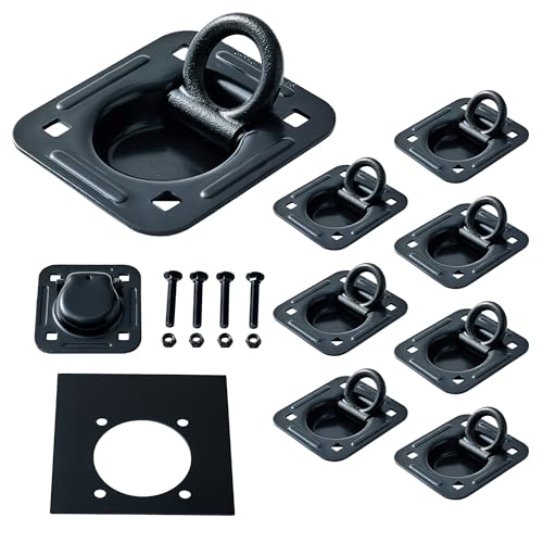 Lonffery 8 Pack Recessed D-Ring Tie Down Anchors (6,000 lb. Capacity), Heavy Duty Kit for Trailer or Deliveries, Black by Lonffery - Used condition - US$58.23