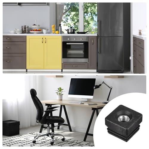 Image of uxcell 8Pcs Inserts for Square Tubes with M10 Thread, for 1.26 inchx1.26 inch OD Square Tube, Square Black Plastic Plug Caster Insert Chair End Caps Furniture Leg Plug