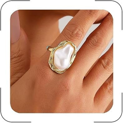 CSIYANJRY99 Vintage Pearl Ring Stacking Promise Pearl Rings Adjustable Open Finger Ring Trendy Personality Statement Jewelry for Women