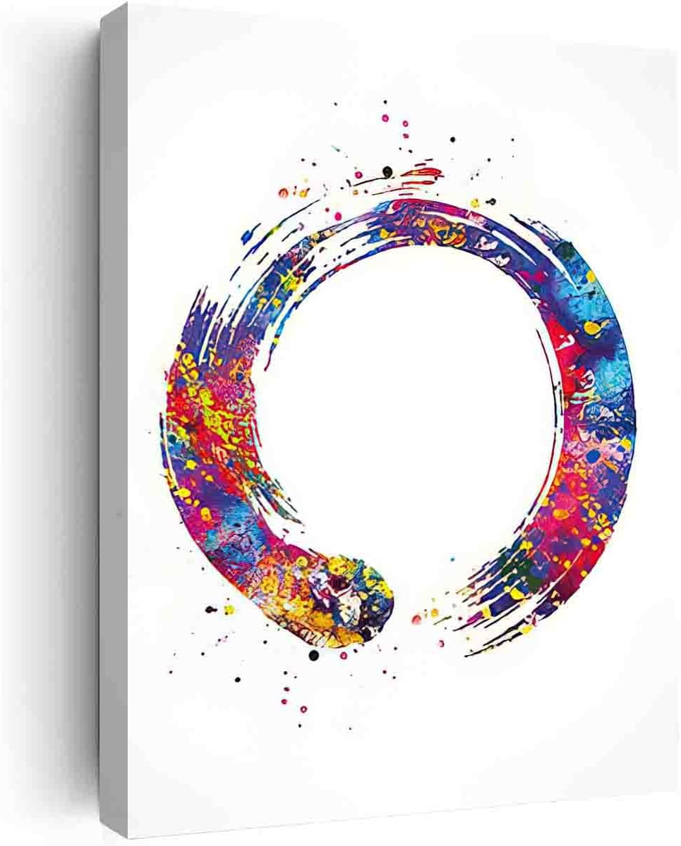 Art Canvas,Circle Watercolor Print Buddhism Meditation Room Yoga Housewarming Gift Wall Art Enso Poster Wall Decor Home Decor Wall Hanging-5 in x7 in-Ready to hang