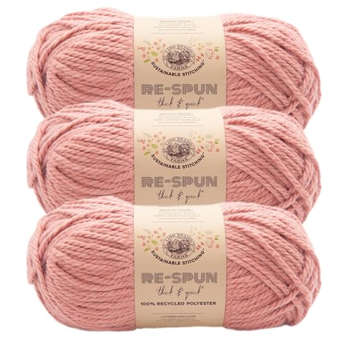Image of Lion Brand Yarn, Re-Spun Thick & Quick Yarn, Desert Sand, Pink, 3 Pack