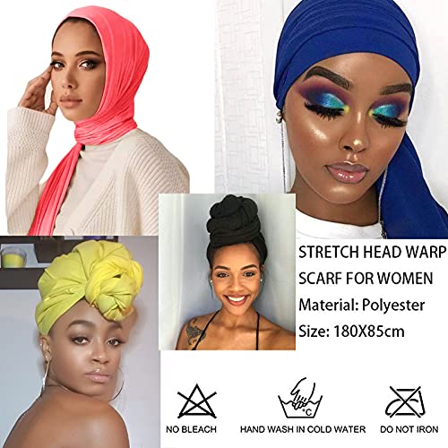 image for YMHPRIDE 4 Pieces Stretch Jersey Turban Head Wrap Knit Headwraps Urban