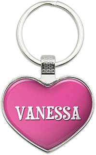 Metal Keychain Key Chain Ring Pink I Love Heart Name S-Z - Vanessa
