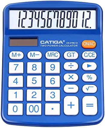 Desktop Calculator 12 Digit with Large LCD Display and Sensitive Button, Solar and Battery Dual Power, Standard Function for Office, Home, School, CD-2786 (Blue)