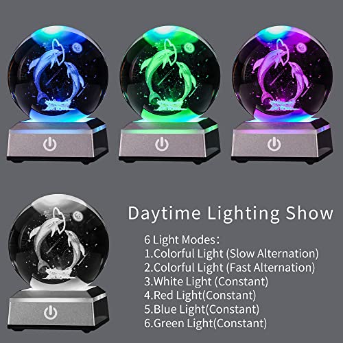 Statue pour décoration haut de gamme en boule de cristal dauphins 3D