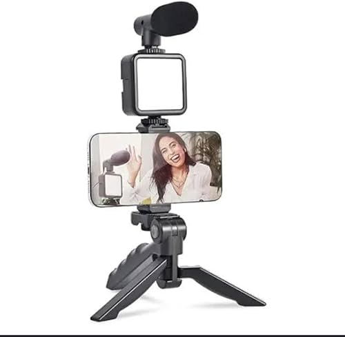Professional Vlogging Kit – Video Making Set with Noise‑Reduction Microphone, 49‑LED 6500K Fill Light, Mini Tripod & Smartphone Clamp
