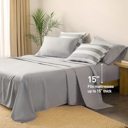 Reversible Striped King Comforter Set-Bed in A Bag 7-Pieces Bedding Set with Double-sided Stripes Design-Warm & Cozy Bed Set Includes King Size Comforter, Sheets set, Pillowcases and Shams, Grey — view 4