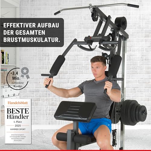 HAMMER-Kraftstation-California-XP-Multistation-fuer-effektives-Krafttraining-zuhause-Verdopplungsmechanismus-bis-120kg-inkl-Curl-Pult-Latzug-Stange