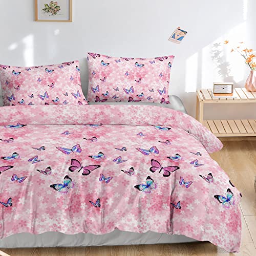 Bailipromise Butterfly Duvet Cover Set Pink Flower Butterfly Printed Bedding Set With 1 Duvet Cover And 2 Pillowcases For Girls Women Bedroom All Season(Flower Butterfly Twin) #TOP2