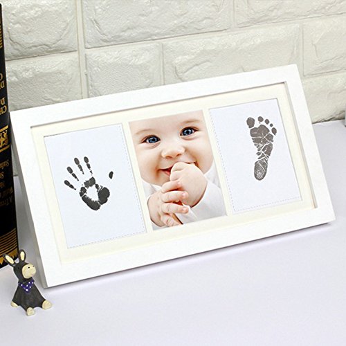 ELEOPTION Baby Handprint and Footprint Frame Kit Ink Pad with 1 Imprint Cards Best Baby Shower Gifts for Newborn Girls and Boys (White-B)
