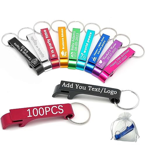 100pcs Personalized Bottle Opener Keychain Bulk Custom Engraved Text/Logo Keychains Customized Beer Bottle Opener for Bar, Graduation,Party,Wedding Favors Gift (100pcs)