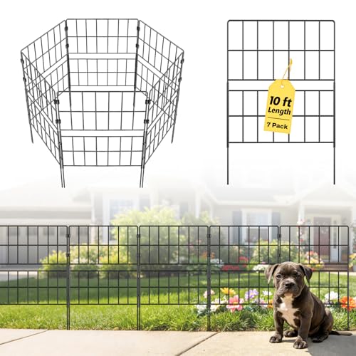 31.5 Inch(H) X 10 Ft(L) Decorative Garden Fence, 7 Pack Tall Fence Fencing Panels, Metal Wire Border No Dig Fencing Animal Barrier for Dog, Flower Edging for Yard Landscape Patio Outdoor Decor