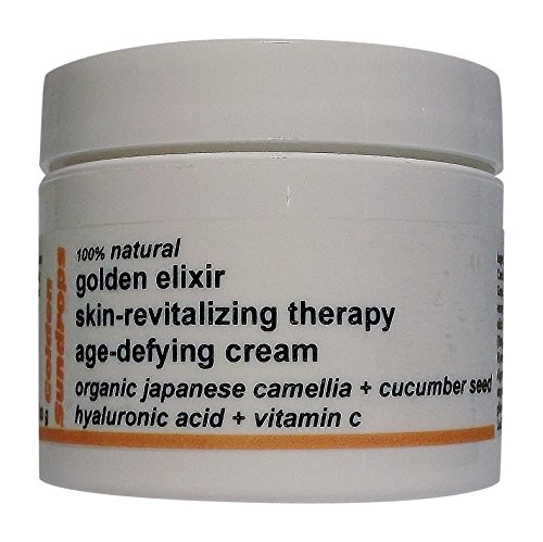 Golden Sundrops Golden Elixir Cream (2.25oz / 63g) Hyaluronic Acid + Vitamin C Organic Japanese Camellia + Cucumber Seed 100% Natural Revitalizing Therapy Prevents Decreases Visiable Signs of Aging