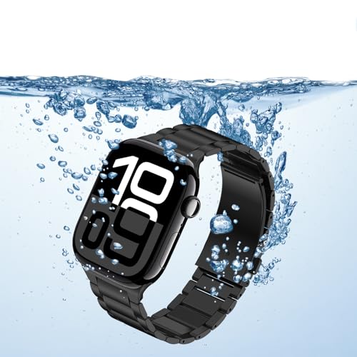 Image of Anlinser Metal Bands Compatible with Apple Watch Band 42mm 41mm 40mm 38mm for Women Men, Stainless Steel Business Strap for iWatch SE Series 11 10 9 8 7 6-1 (Black)