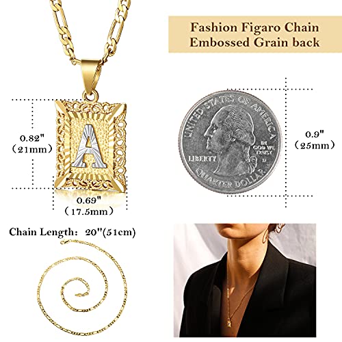 KissYan Initial Letter Pendant Necklace for Mens Womens, 14K Gold Plated Square Capital Monogram Necklaces Alhpabets from A-Z Figaro Chain Jewelry Gift(Hollow White Letter V) - Image 7