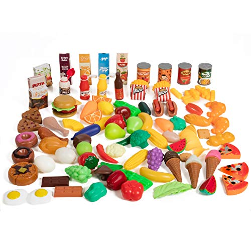 IQ Toys Play Food for Kids Kitchen, Pretend Toddler Play Food Set and Kitchen Accessories, 120 Pieces of Plastic Food Assortments, with Fruits, Vegetables, Cooked and Baked Items, Kitchen Toys - Thumbnail 3