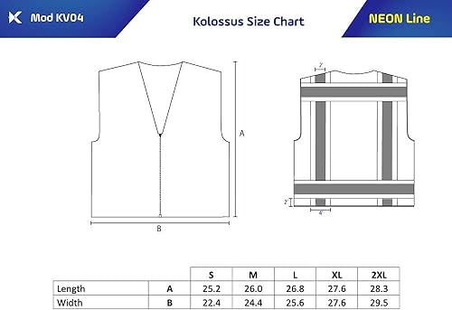 Miniatura 7 de Kolossus Chaleco de trabajo de alta visibilidad con bolsillos clase 2 acolchado cuello cremallera cinta reflectante construcción