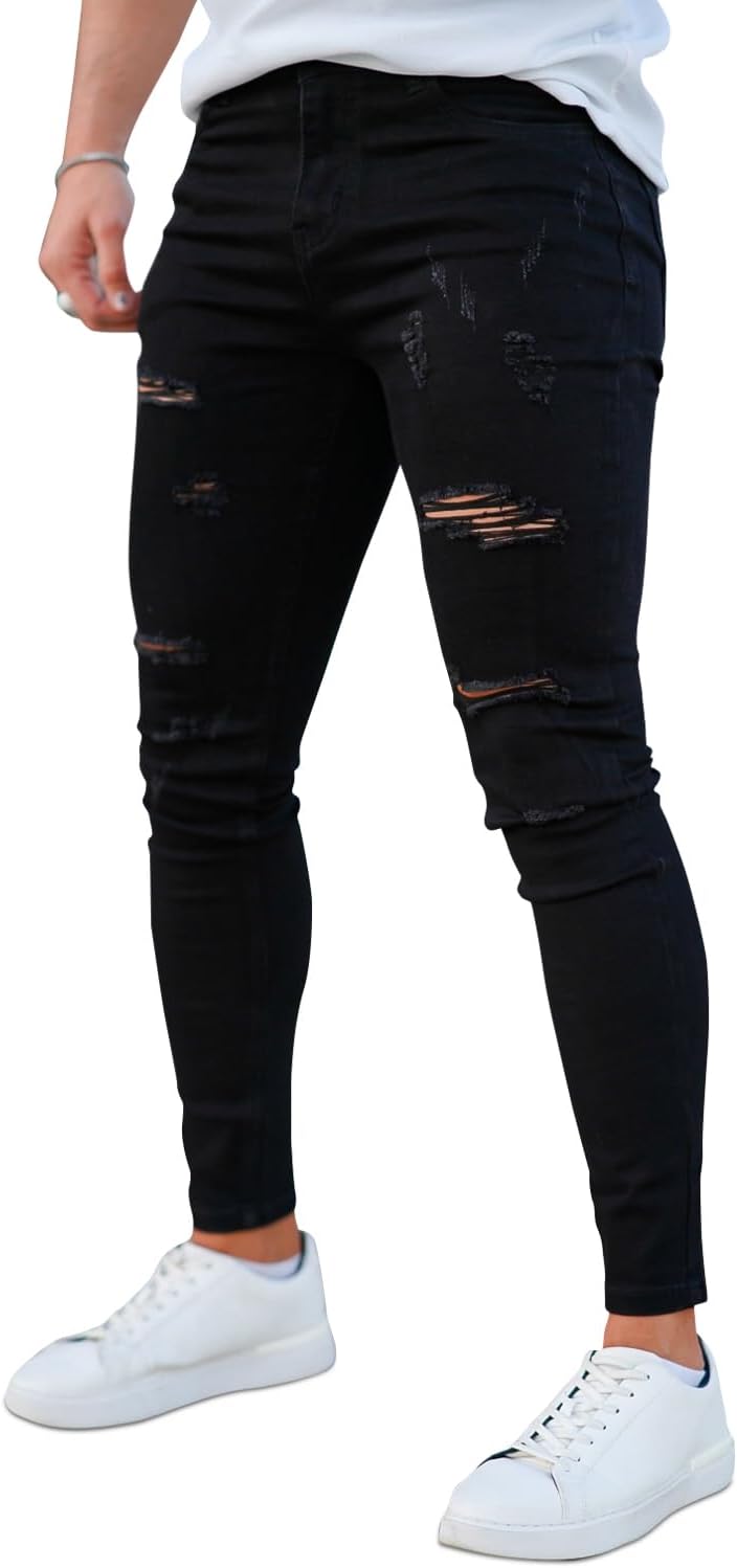GINGTTO Men's Skinny Jeans Stretch Ripped Tapered Leg - Image 2