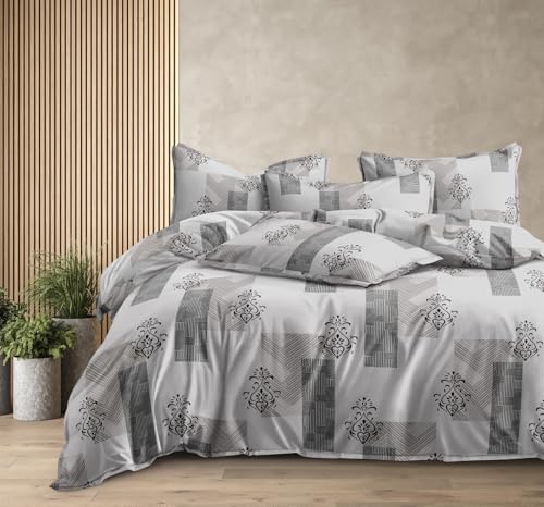 Image of 300 TC Cotton Feel Glace Cotton Fully Elastic Fitted Bedsheet Single Size Bed with 1 Pillow Cover (36 inch x 78 inch inches, Silver Lattice)