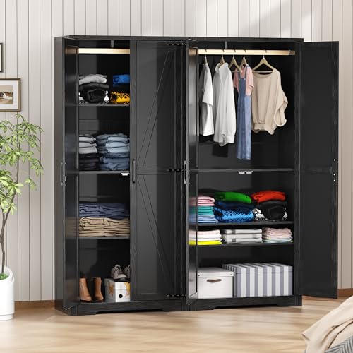 Image of SPERTIKC Wardrobe Closet with Doors, 72" Armoire Wardrobe Cabinet, Black Bedroom Storage Cabinet with Hanging Rod for Kitchen, Pantry