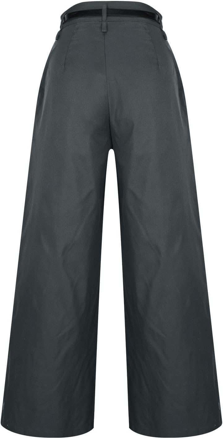 Womens Wide Leg Dress Pants with Belt High Waist Loose Fit Business Casual Work Pant Solid Color Stretchy Slacks