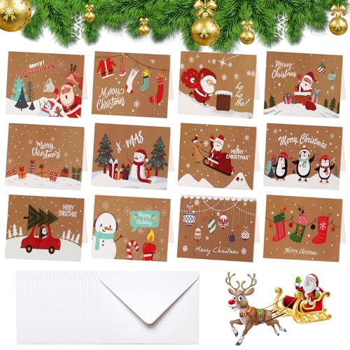 Tarjetas Postales de Navidad,24 Tarjetas de Navidad con 24 Sobres,Tarjetas Navidad en Blanco,Tarjetas de Felicitación de Navidad Creativas,Tarjetas Felicitacion Navidad para Familiares,Amigos,Ancianos