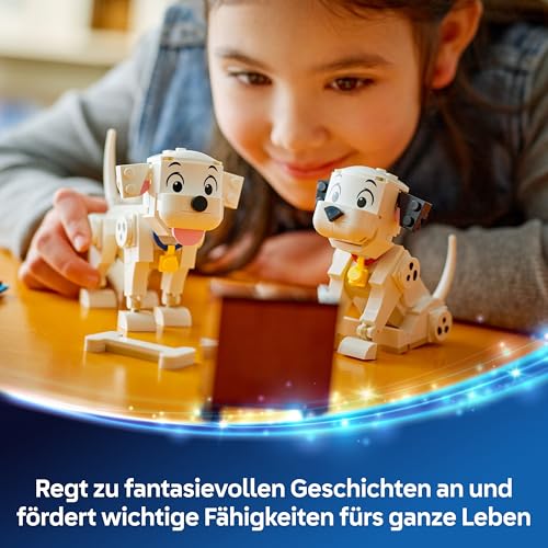LEGO ǀ Disney Lucky & Penny 101 Dalmatiner - Welpen Spielset – Tierfiguren zum Spielen mit beweglichen Köpfen, Beinen & Schwänzen – Knochen & Fernseher – Geschenk für Mädchen ab 6 Jahren – 43271