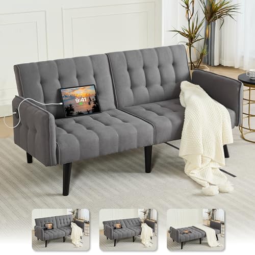 TYBOATLE 65" Convertible Futon Sofa Bed w/ 2 USB