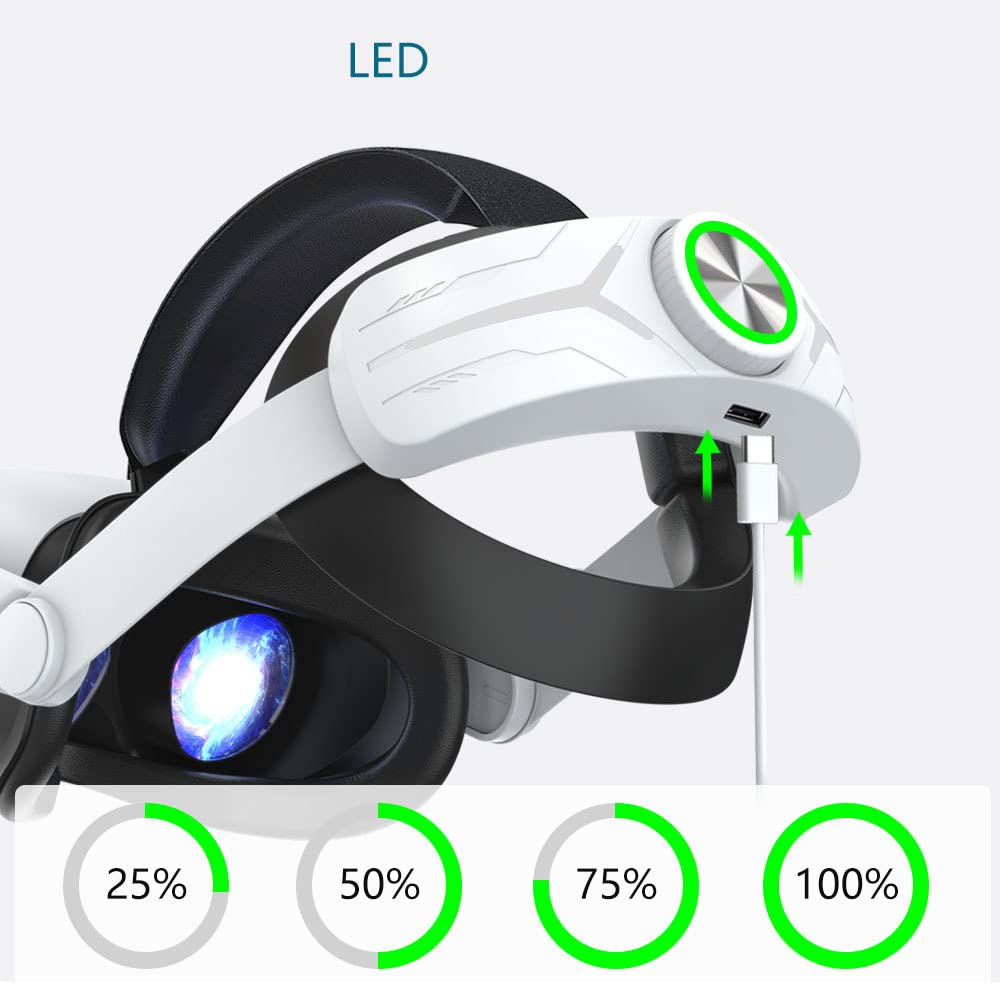 Para Oculus Quest 2 8000 Fuente Portátil mAh Auricular Accesorio Ajustable Auriculares Ajustable Almohadilla Cabeza Correa Reemplazo Diadema Correa de Cabeza Desgaste del cabezal de carga Oculus Quest