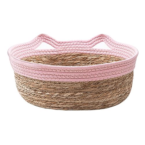 Stgfyxgs 手編みの猫ベッドバスケット 猫用スクラッチマット ペットマット 夏用 犬用ベッド 子猫用バスケット 猫用スクラッチバスケット 子猫用 室内猫用, ピンクM