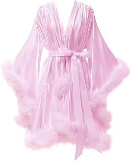 yinyyinhs Women's Feather Robe Silk Satin Bridal Dressing Gowns Short Nightgown Bathrobe Sleepwear Maternity Photoshoot Robe