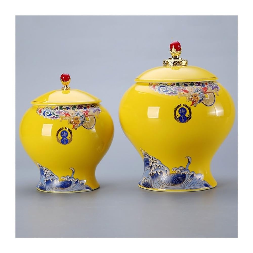 Puszka na herbatę, Luksusowy pojemnik do zamykania gospodarstwa domowego Czarna herbata Zielona Duży słoik przechowywania Wysokiej jakości ozdoby ceramiczne(L)