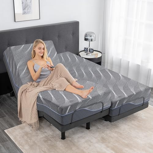 Twin XL Adjustable Bed with Mattress,12 Inch Grey Gel Memory Foam...