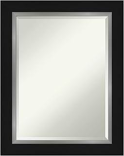 Amanti Art Framed Vanity Mirror | Bathroom Mirrors for Wall | Eva Black Silver Mirror | Wall Mounted Mirror | Medium Mirror | 29.4 x 23.4 in.