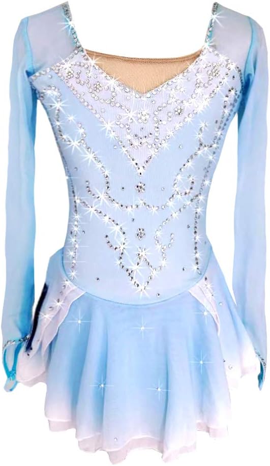 Women's Girls' Ice Skating Dress Blue/White Spandex High Elasticity Competition Skating Wear Ice Skating Figure Skating