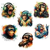 SUPERDANT 6PCS DJ Monkey Iron on Transfer Paper Graffiti Animal Colorful Heat Transfer Sticker Washable Iron on Decals for T Shirts DTF Transfers Ready to Press for Clothing Hoodie Jackets DIY Gift