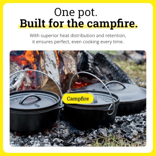 Image of Lodge Seasoned Cast Iron Camp Dutch Oven with Lid - 2 Quart - Dual Handles - Seasoned Cast Iron Cookware with Steel Handle & Strong Lid for Heavy- Duty Camping Cookware