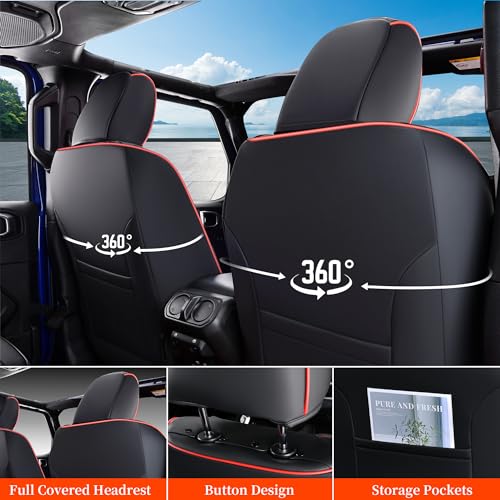 Image of Coverado Seat Covers Full Set for Jeep Wrangler, Waterproof Car Seat Covers for Automotive Truck Seat Covers Custom Fit for 2007-2012 Jeep Wrangler JK Seat Covers for Cars 2 Door(Red Line)