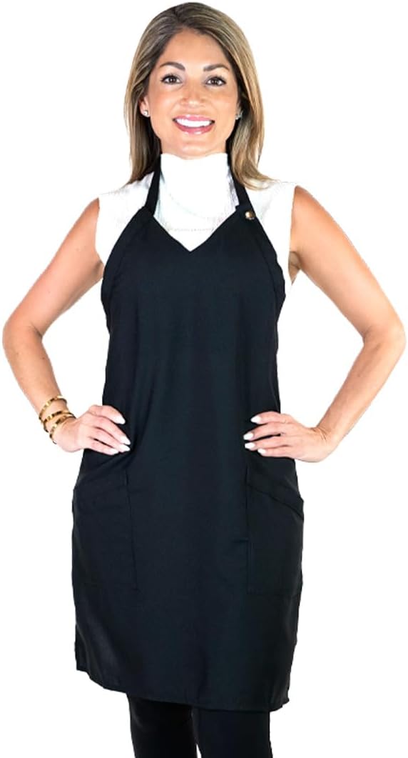 Silhouette Stylist Apron in Black for Salon Hairstylist and Professional Cosmetology Featuring a V-Neck Design | Water Resistant, Lightweight Polyester with Adjustable Snap-Closure