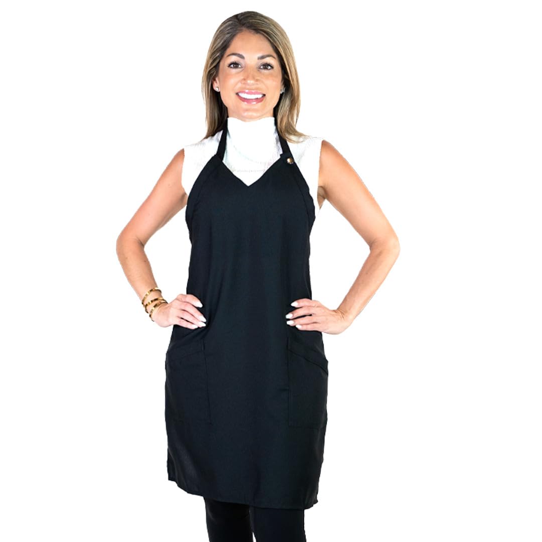 Betty Dain Silhouette Stylist Apron in Black for Salon Hairstylist and Professional Cosmetology Featuring a V-Neck Design | Water Resistant, Lightweight Polyester with Adjustable Snap-Closure