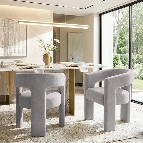 Modern Dining Barrel Chairs, Accent Velvet Upholstered Sherpa Chair with Back,Boucle Vanity Chair Assembled Comfy Armchair for Kitchen/Dining Room/Living Room,Grey by SEYNAR - Image 2